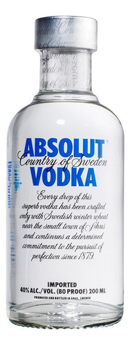 Vodka Absolut Garrafa Vidro 200ml Sabor Original