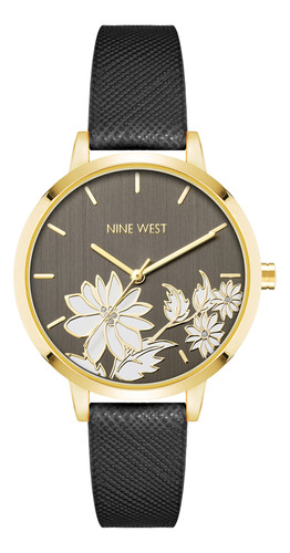 Nine West Reloj Correa Mujer, Nw/2884, Negro/oro, Movimiento
