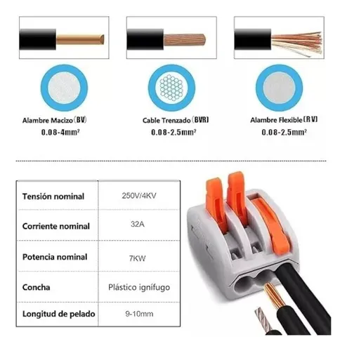 Pack100 Conectores Eléctrico Rápido Tipo Wago 3 Entradas