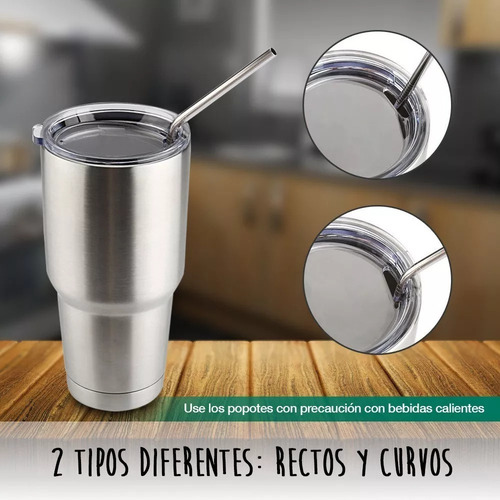 6 Popotes Reciclable Reusable Metalico Limpiador Ecologico