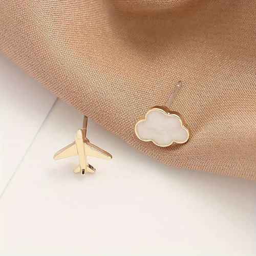 Aretes Moda Mujer Aviones Aviación Nube Minimalista Vintage