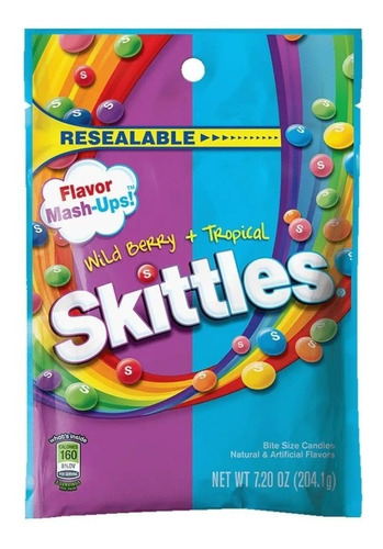 Skittles Wild Berry + Tropical Caramelo Suave 204grs Import