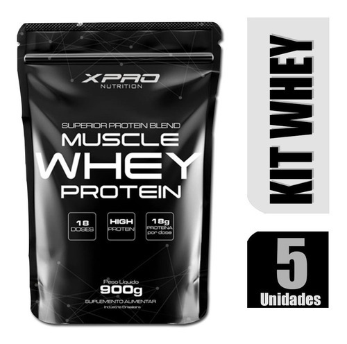 Kit Xpro Nutrition 5 Unidades - Muscle Whey Protein Refil Sabor Morango