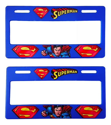 Par (2) Portaplacas Para Auto Universales Superman Azul