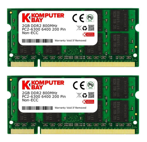 Memoria Ram 4gb Komputerbay Kit (2gbx2) Ddr2 800mhz (pc2-6400) Cl6 Sodimm 200-pin 1.8v Modules With Lifetime Warr