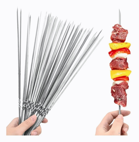 50 Pinchos Para Barbacoa Picada Acero Inoxidable Brochetas