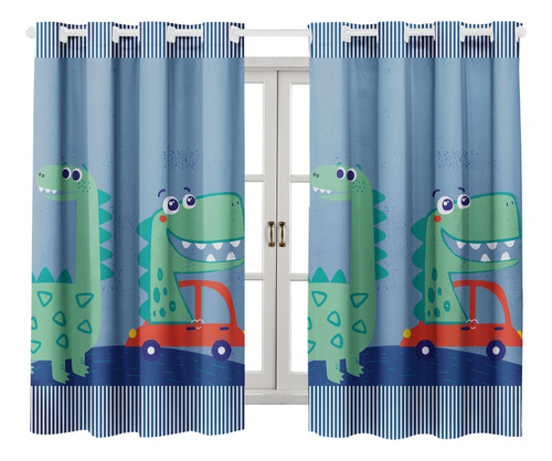 Cortina Quarto Infantil Menino 2.00 X 1.50 Estampada Cor Dino Carro