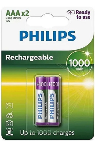 Pilhas Recarregável Palito Philips Aaa 1000mah Kit Com 2 Un