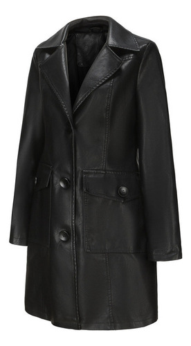 Chaqueta Larga Cuero Para Mujer Cuero Pu Cortavientos Abrigo