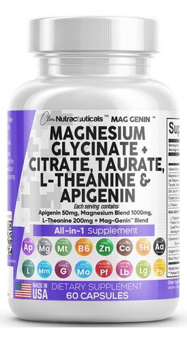 Glicinato De Magnesio 1000 Mg Con L-teanina 200 Mg Apigenin