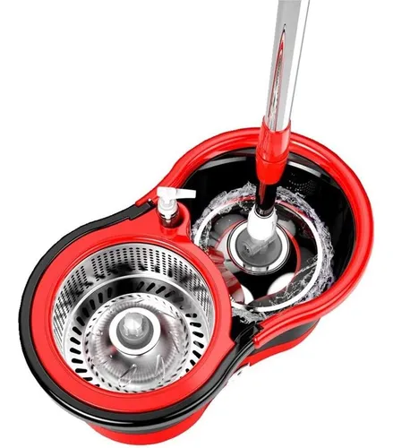 Mopa Giratoria 360 Bicolor Con Balde Centrifugador De Metal Con Tapón Y Dispensador De Jabón Alta Calidad Everest