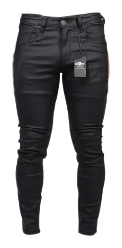 Jean Pantalón Cuero Sintético Hombre Moda Rocker Motero