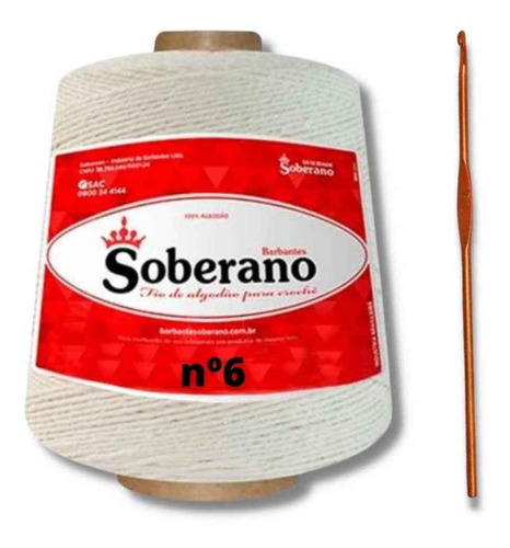 Kit Barbante Soberano Cru Número 6 1kg + Agulha Crochê 3,5mm