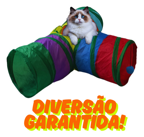 Toca Túnel Para Gatos Brinquedo Interativo Em T Com 4 Saídas