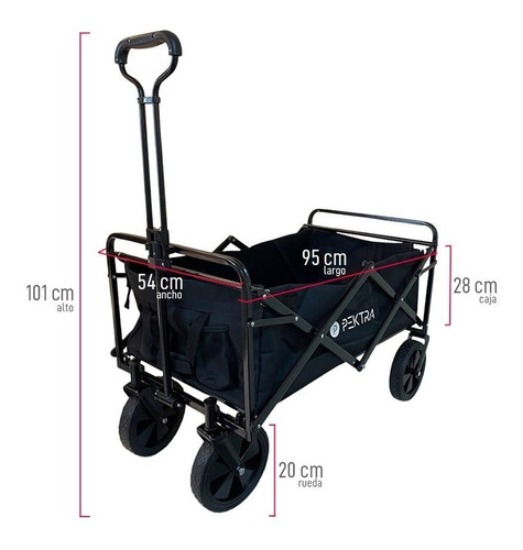 Imagen 6 de 8 de Carro Plegable Portatil Pektra 80kg De Acero Reforzado Playa