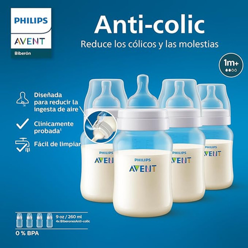 Philips Avent Biberón Anticolic 9 Oz/260ml 4 Pzs