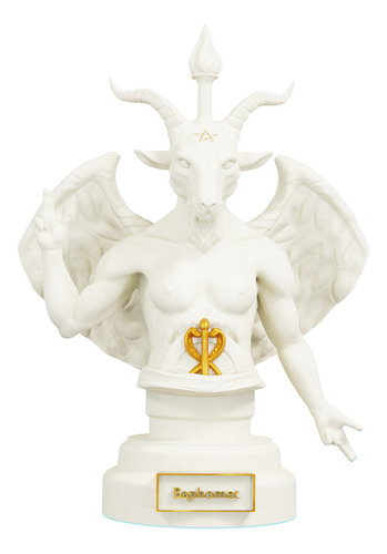 Estátua Busto Baphomet Bafomé Wicca Cor Cor Mármore Dourado