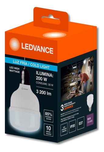 Foco Led De Alta Potencia E27 Luz Fría Blanca Ledvance 30w Blanco Frío
