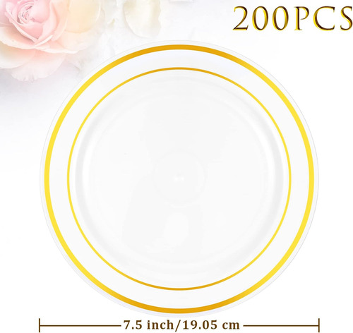 200 Platos Desechables De Plástico Para Fiestas Con Borde, P