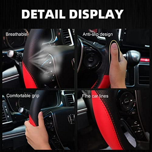 Cubierta Volante Auto Antideslizante Microfibra Cuero Rojo R