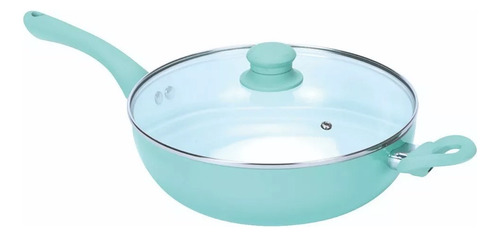 Wok Sarten 26 Cm Ceramica Antiadherente C/ Tapa Verde Agua