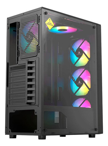 Gabinete Gamer Acegeek Atlas R338, Rainbow, Mid-Tower, Lateral de Vidro, Com 4 Fans, Preto