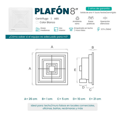 Imagen 3 de 10 de Extractor Techo Pared Plafon 8'' Blanco Ducto 4'' Masterfan