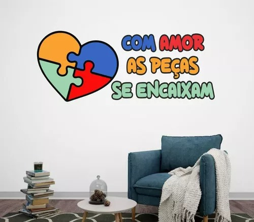 Adhesivo decorativo Autism With Love, las piezas se ajustan a colores