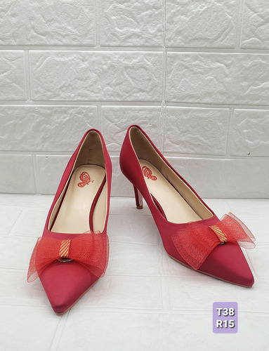 Tacones De Dama Stilletos Rojos Detalle De Lazo 