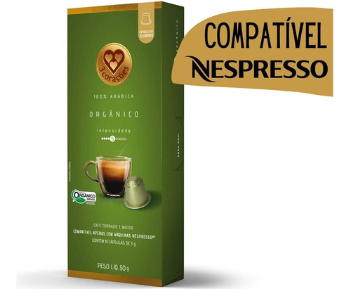 Capsula Nespresso Café 3 Corações Orgânico - 10 Cápsulas