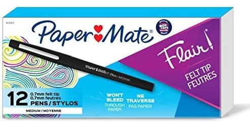 Rotuladores De Punta Porosa Paper Mate Flair, 12 Unidades, C