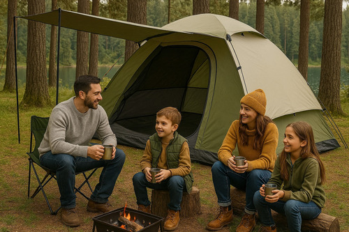Barraca De Camping Com Avanço 215x133x110cm Proteção Extra Cor Verde-musgo