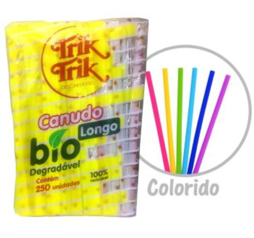 Canudo  Biodegradável - Refrigerante Longo - Cores Sortidas 