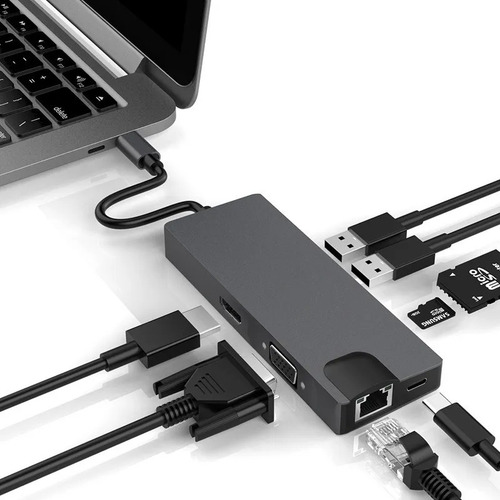 Hub Dock Thunderbolt Hdmi, Vga, Usb 3 Tipo C 8 Em 1