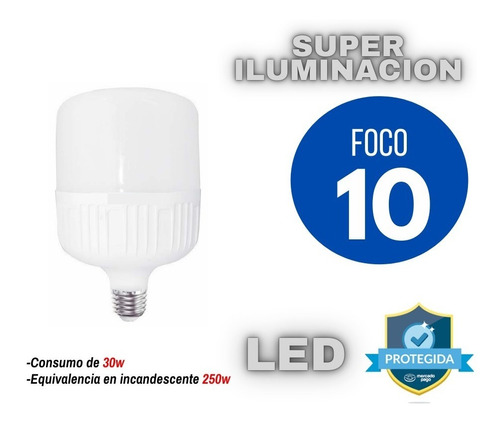 Foco Led 30w 10 Pzas Luz Blanca Fria E27 Sustituye 250w