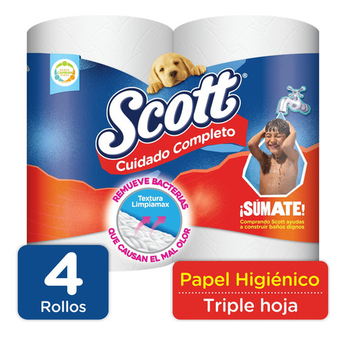 Papel Higiénico Scott Cuidado Completo Triple Hoja 4 Rollos