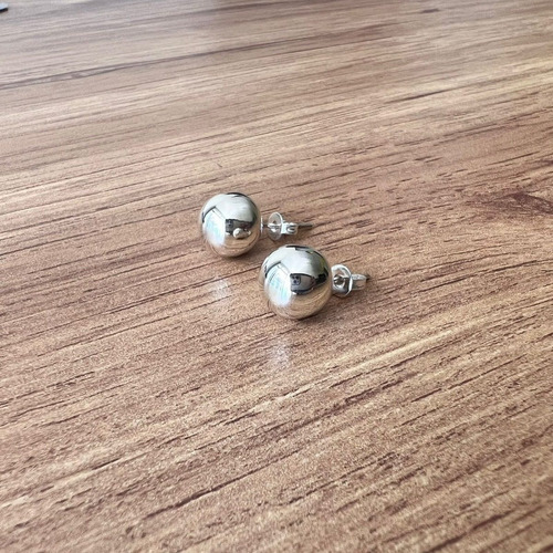 Imagen 6 de 10 de Arete Broquel Bola De Plata 1 Cm .925 Agálea Joyería