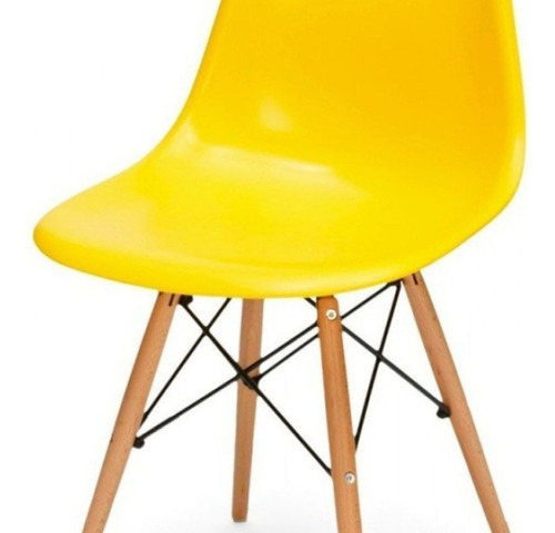 Cadeira Decorativa Eiffel Charles Amarelo Pés De Madeira Desenho Do Tecido Liso Quantidade De Cadeiras Por Conjunto 1