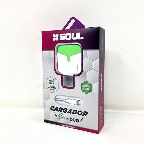 Cargador Rapido Doble Usb 2.4 Ampers + Cable Para iPhone Color Verde