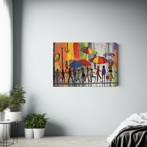 90x60cm Cuadro Niños Jugando Con Ceras Bastidor Madera