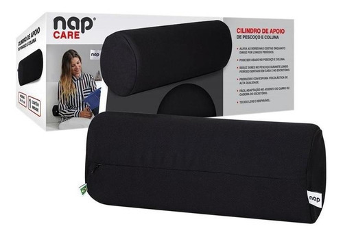 Almofada Apoio Para Lombar Rolo Ergonômica Nasa - Nap Care Cor Preto Desenho do tecido Liso