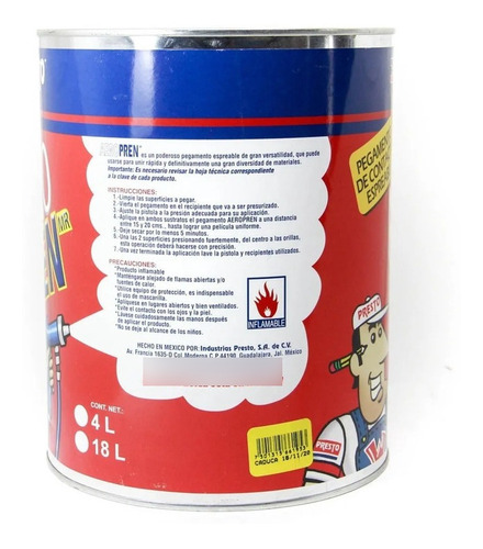 Pegamento Aerosol Ps610 Lam. Plas. Aeropren 4 Lt Presto 1 Pz