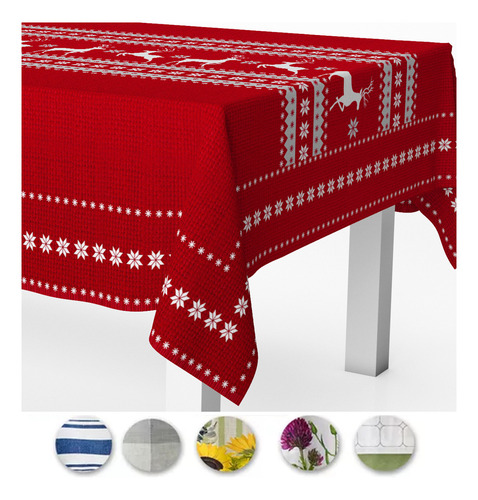 Mantel Béla Navideño 2.50m Largo X 1.45m Ancho (6 Sillas) Color Renos