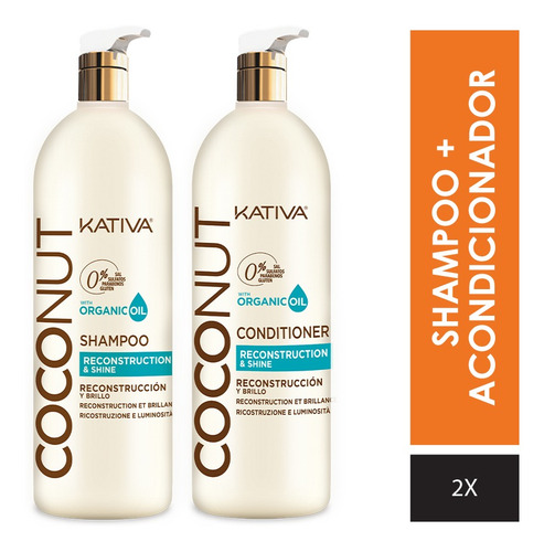 Imagen 1 de 1 de Pack Shampoo + Acondicionador Kativa Coconut Frasco 1l