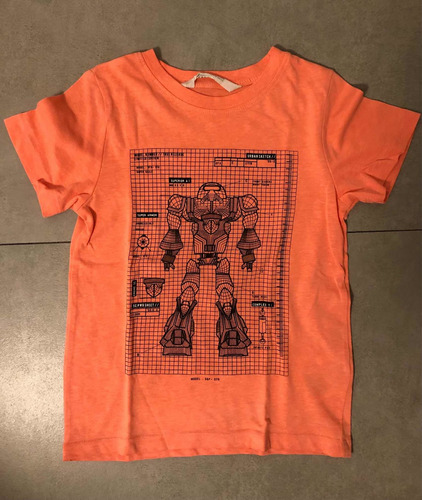 Remera Robot Nene Manga Corta. H&m Talle 4-6 Años. Hermosa!