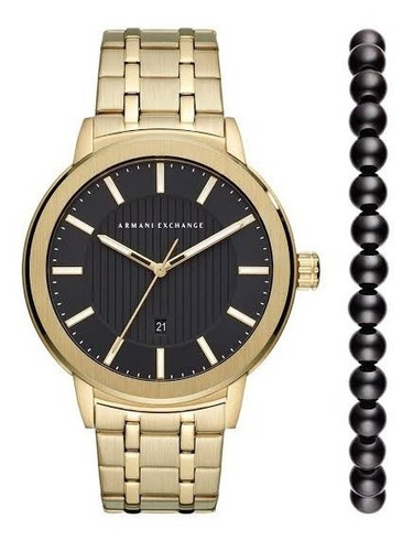 Reloj Armani Dorado Dial Negro Ax7108 Pulsera Para Hombre