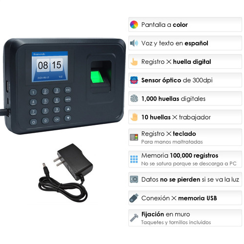 Imagen 2 de 10 de Reloj Checador Huella Compatible Con App Celular Opcional