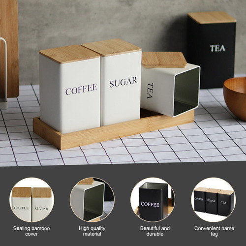 Juego 3 Botes Lata De Té Creativa Y Sencilla Con Tapa Bambú