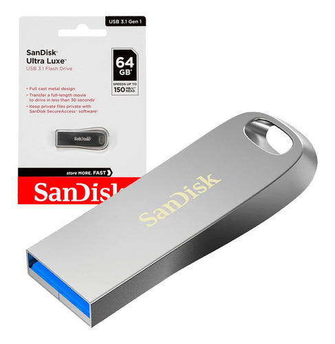 Pen Drive 64gb Sandisk Ultra Luxe Usb 3.1 Sdcz74-064g-g46 Cor Prateado Nome Do Desenho Liso