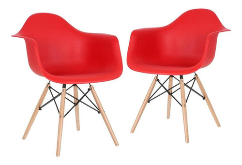 2 Cadeiras Polrona Eames Wood Daw Com Braços Jantar Cores Estrutura da cadeira Vermelho